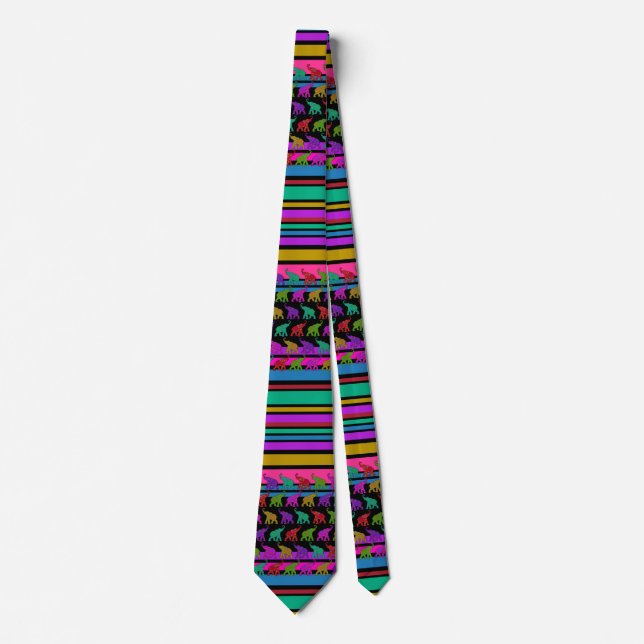 Elephant Walk & Stripes Pattern + your ideas Tie (Front)