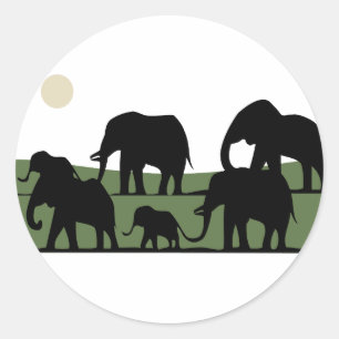 Elephant walking classic round sticker