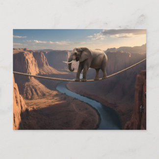 Elephant walks on the rope art postcard