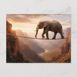 Elephant walks on the rope art postcard
