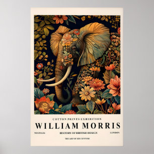 Elephant wall art, William Morris print, Dark Poster