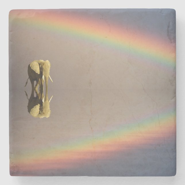 Elephant, Water & Rainbow, Kenya Stone Coaster (Front)