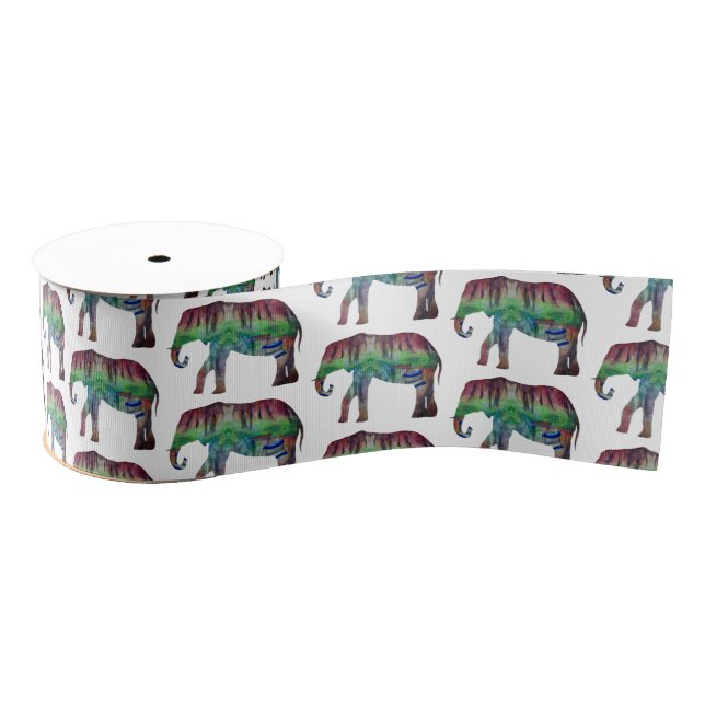 Elephant Watercolor Art Grosgrain Ribbon (Spool)