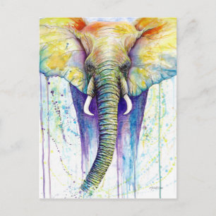Elephant watercolor art postcard