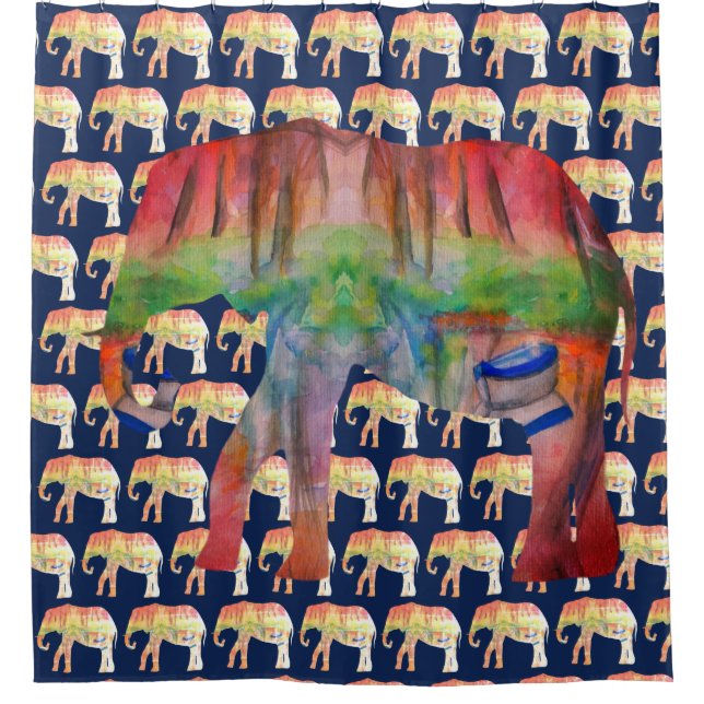 Elephant Watercolor Art Shower Curtain (Front)