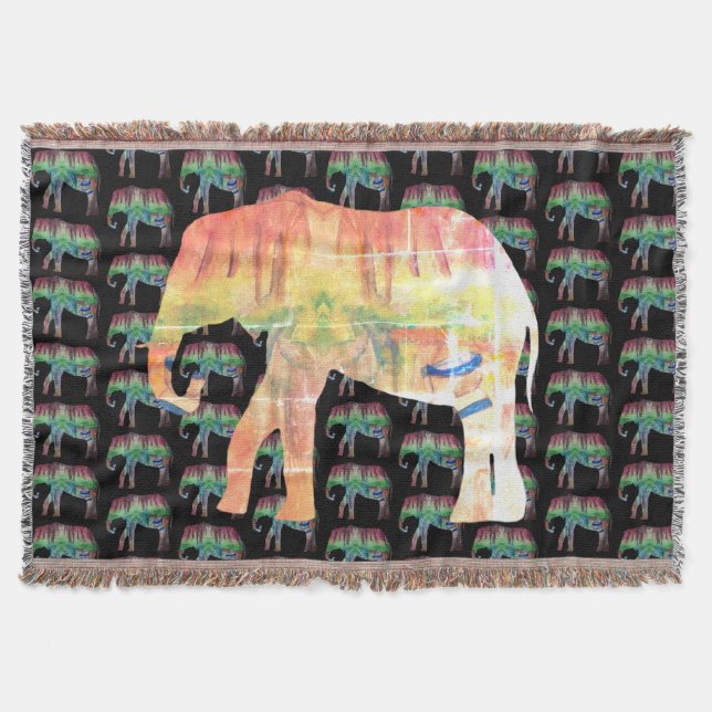 Elephant Watercolor Art Throw Blanket (Front)