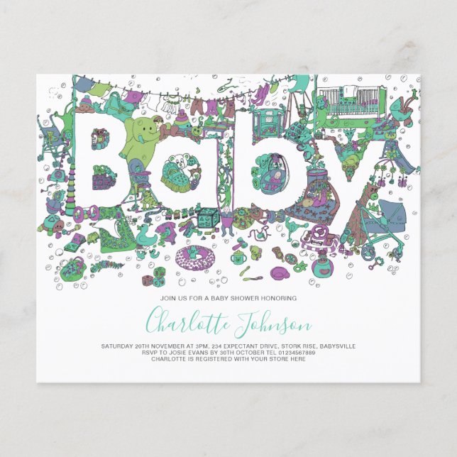 Elephant Watercolor Budget Baby Shower Flyer (Front)