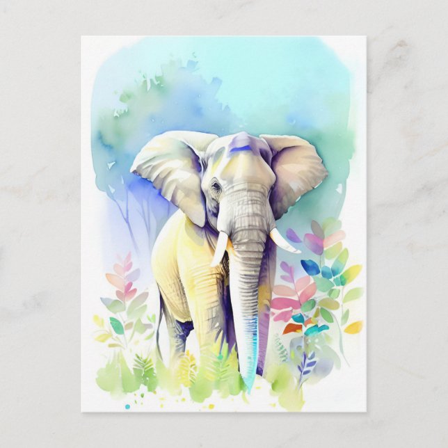 Elephant Watercolor Portrait 4 Postcard (Front)