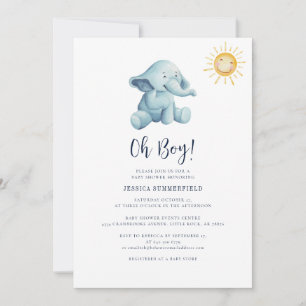 Elephant Watercolor Sunshine Boy Baby Shower Invitation