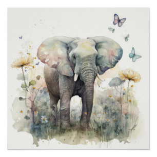 Elephant Watercolour Art Poster