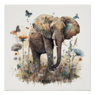 Elephant Watercolour Art Poster