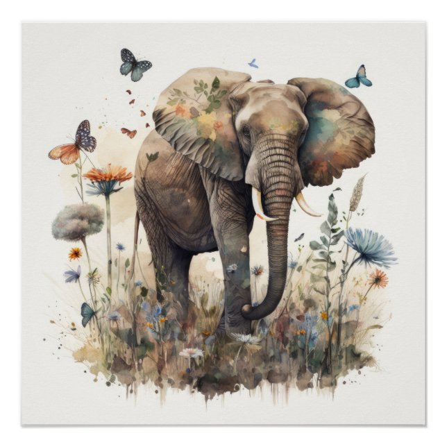Elephant Watercolour Art Poster (Front)