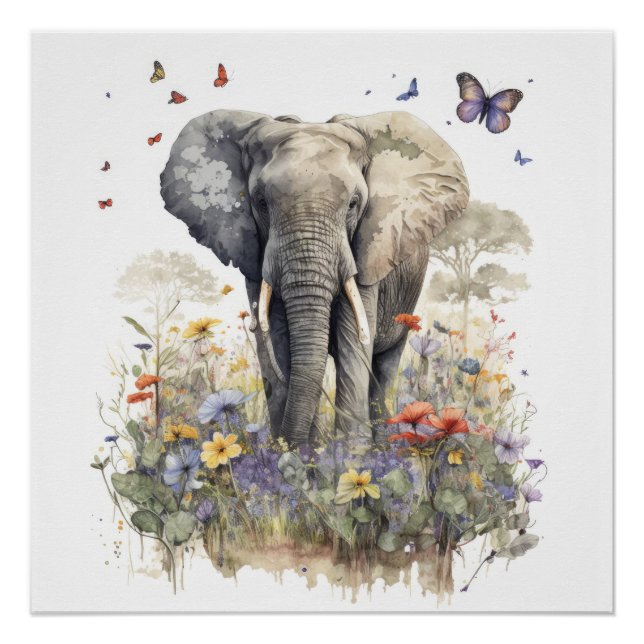 Elephant Watercolour Art Poster (Front)