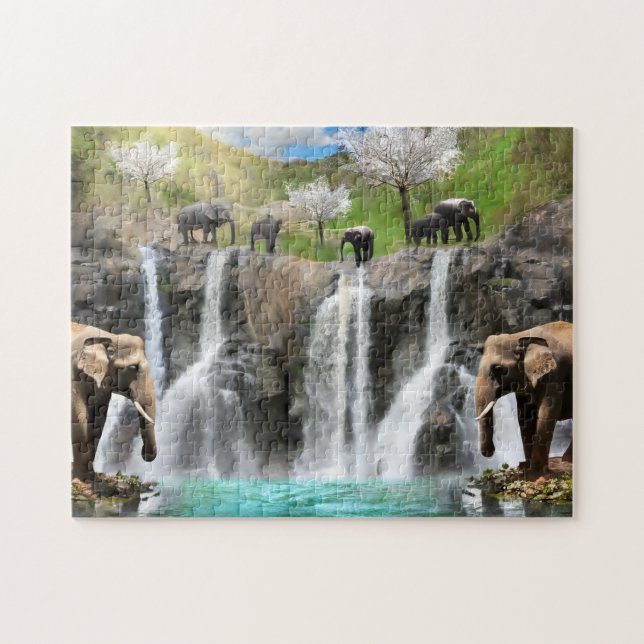Elephant Waterfall 2 Easy Brain Art Puzzle Photo (Horizontal)