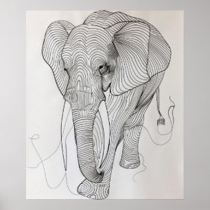 Elephant Wavy Minimalist Line Art Poster