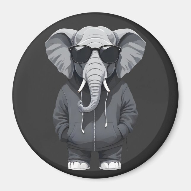 Elephant Wearing Hoodie Funny Cool Animal Vector Magnet (Front)