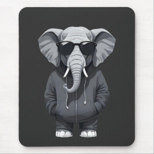 Elephant Wearing Hoodie Funny Cool Animal Vector Mouse Pad
