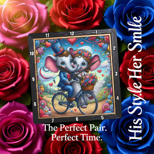 Elephant Wedding Bicycle Romantic Square Wall Clock