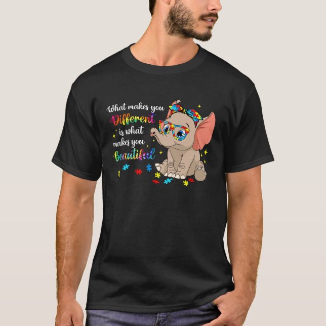 Elephant What Makes You Different Autism Awareness T-Shirt (Front)