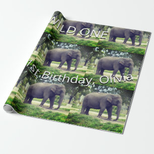 Elephant Wild One Birthday Pattern Art Wrapping Paper