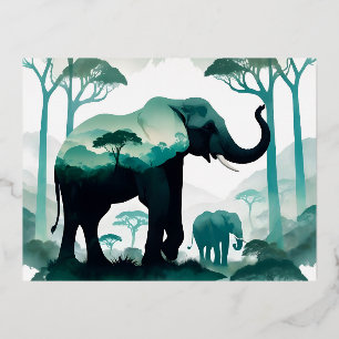 Elephant Wildlife Animal Nature Environment Forest Foil Holiday Postcard