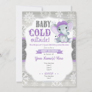 Elephant Winter Invitation for Girl Shower Purple