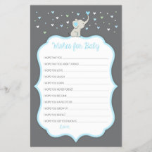 Elephant Wishes for Baby Cards, Baby Shower Game