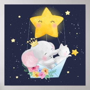 Elephant With A Kitten Poster