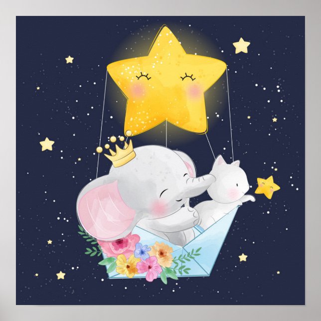 Elephant With A Kitten  Poster (Front)