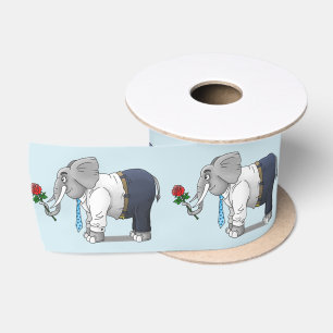 Elephant with a romantic rose satin ribbon