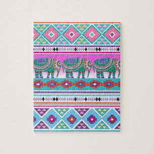 Elephant with Aztec Pattern Jigsaw Puzzle