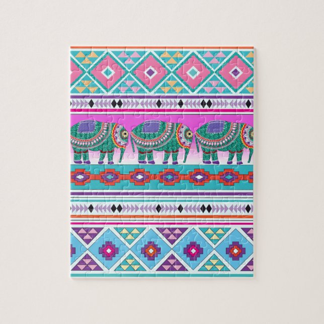Elephant with Aztec Pattern Jigsaw Puzzle (Vertical)