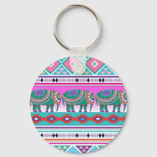 Elephant with Aztec Pattern Key Ring