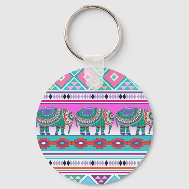 Elephant with Aztec Pattern Key Ring (Front)