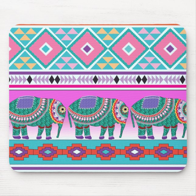 Elephant with Aztec Pattern Mouse Pad (Front)