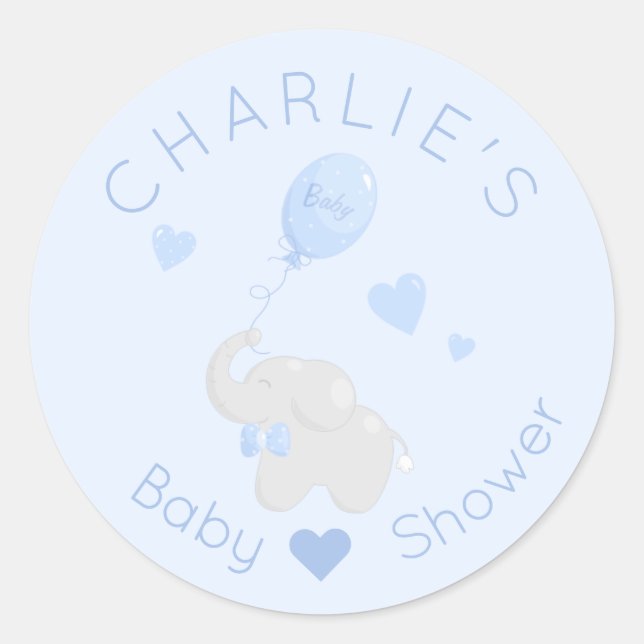 Elephant with Balloon Baby Shower Boy Favour Classic Round Sticker (Front)