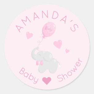 Elephant with Balloon Baby Shower Girl Classic Round Sticker