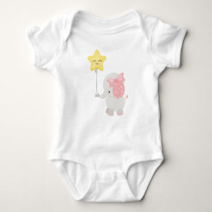 Elephant With Balloon, Crown, Cute Elephant, Star Baby Bodysuit