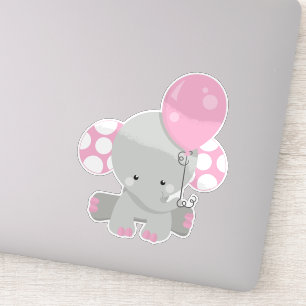 Elephant With Balloon, Cute Elephant - Pink Grey