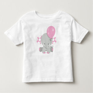 Elephant With Balloon, Cute Elephant - Pink Grey Toddler T-Shirt