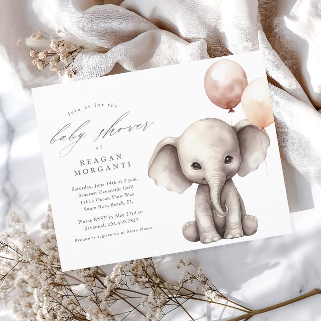 Elephant with Balloons Neutral Budget Baby Shower (Cute Elephant with Balloons Gender Neutral Budget Baby Shower Invitation.)