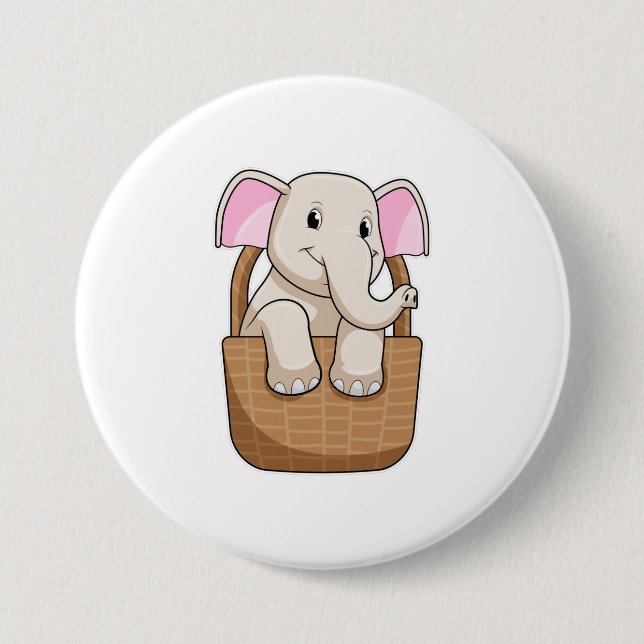 Elephant with Basket 7.5 Cm Round Badge (Front)