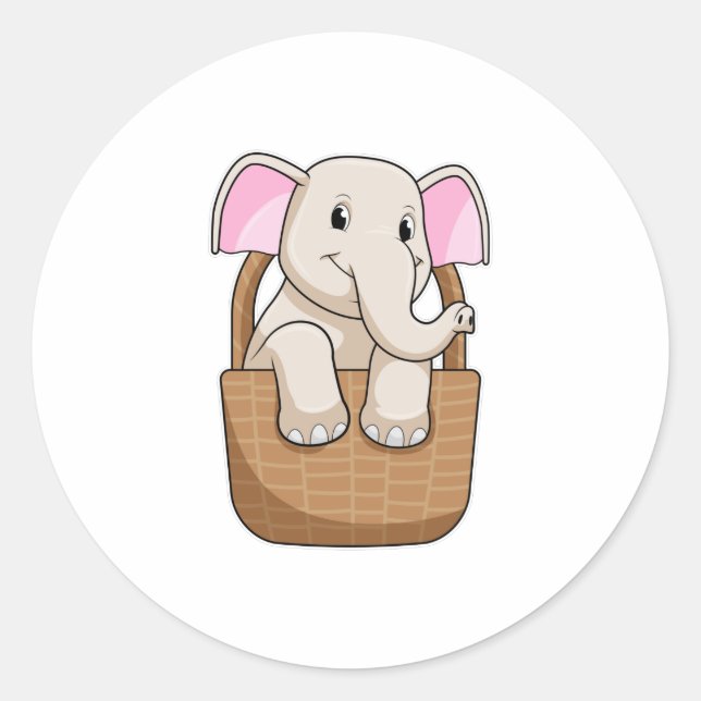 Elephant with Basket Classic Round Sticker (Front)