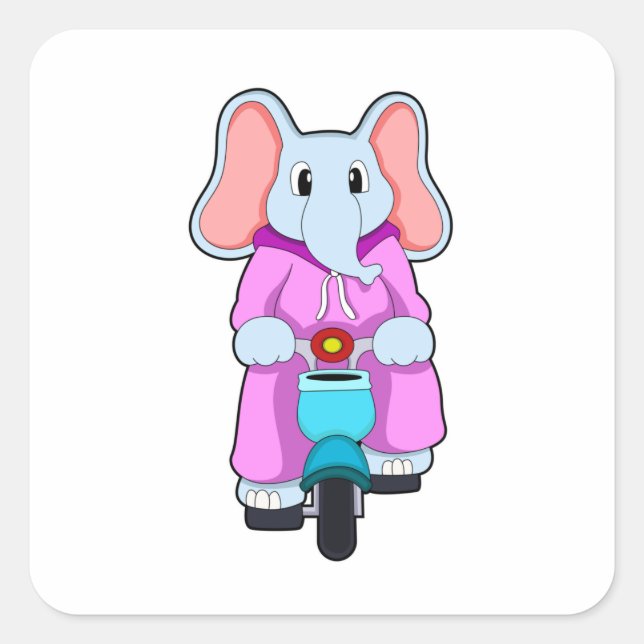 Elephant with Bicycle Square Sticker (Front)