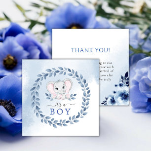 Elephant With Blue Anemones Boy Baby Shower Thank You Card