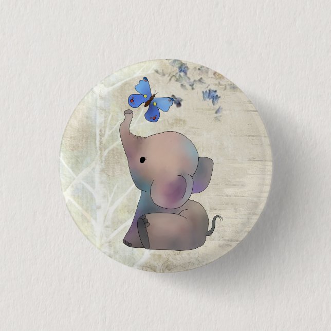 Elephant with butterfly 3 cm round badge (Front)