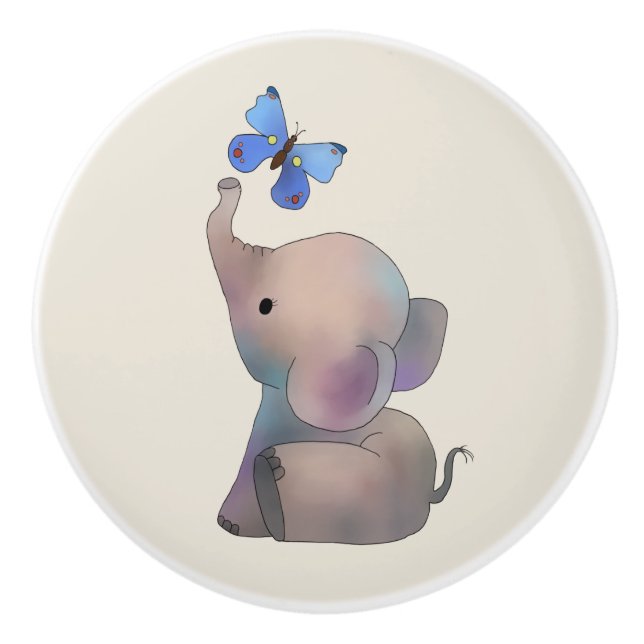 Elephant with butterfly ceramic knob (Front)