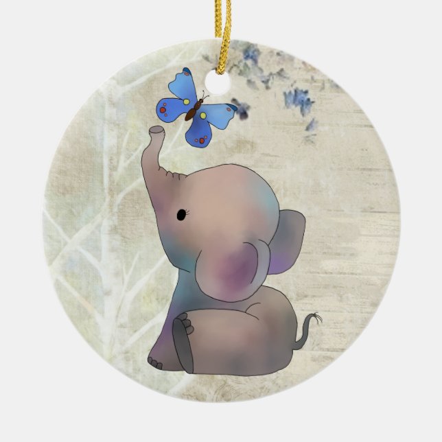 Elephant with butterfly ceramic ornament (Front)