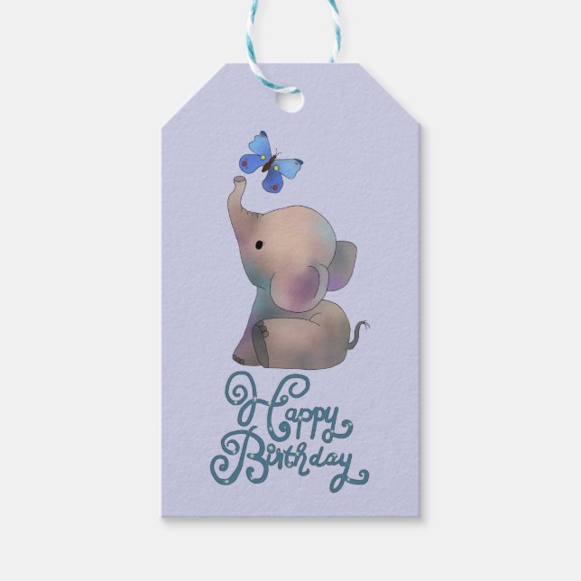 Elephant with butterfly gift tags (Front)