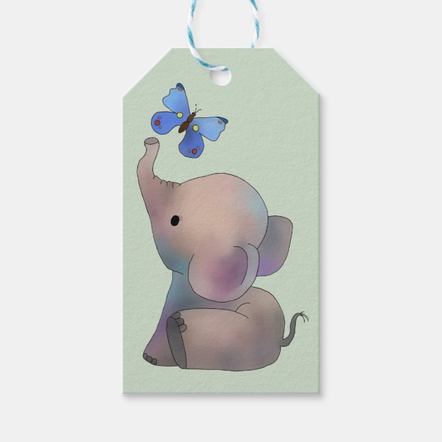 Elephant with butterfly gift tags (Front)